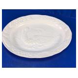 Vintage White Ceramic Turkey Platter Embossed