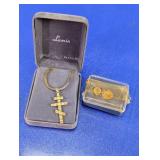 Lumin Gold Filled Cross Necklace & Pins Set