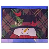Vtg. Holiday Snowman & Cardinals Doormat Mat