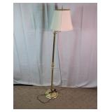 Vtg Brass Swing Arm Floor Lamp W/ Fabric Shade
