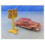Vtg Metal Car & US 30 Highway Sign Toy Lot
