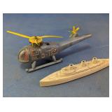 Vtg Toy Plastic Helicopter & Metal Ocean Liner