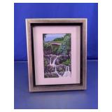 Framed Original Waterfall Painting Signed WH