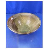 Brown & Green Glazed Ceramic Serving Bowl