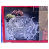 Grape Design Glass Punch Bowl Set