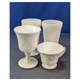 White Milk Glass Grape Design Drinkware Set