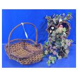 Woven Wicker Basket & Bird Wall Accent Duo