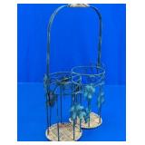 Vintage Metal & Wicker Double Wine Bottle Caddy