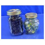 Vtg Glass Marbles in Two Storage Jars