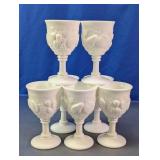 White Milk Glass Grape Design Goblets Set