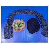 Assorted Hats and Multicolor Knit Scarf