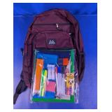 Burgundy Backpack with School Supplies