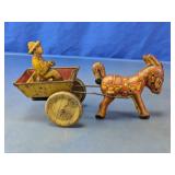 Vtg Marx Tin Litho Wind-Up Donkey Cart Toy