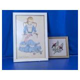 Vtg Framed Needlepoint & Art Print