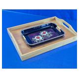 Decorative Floral And Wooden Serving Tray