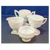 White Milk Glass Sugar Bowl, Creamer & Small Bowl