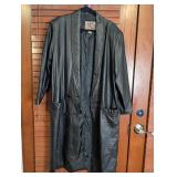 Black Genuine Leather Long Coat Size L