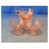 Pink Floral Glass Sherbet Bowls & Teacup Set