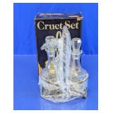 Silverplate Aid Vintage Glass Cruet Set w/ Caddy
