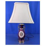 Vintage Purple Porcelain & Gold Table Lamp