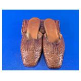 Brown Woven Leather Mules & Wallet