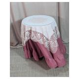 Round Side Table Set w/ Lace Tablecloth & Glass
