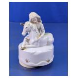 Porcelain Woman & Unicorn Music Box Figurine