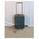 Vintage Green & Tan Rolling Suitcase Luggage