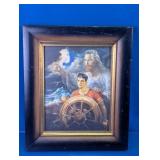 Vintage Framed Jesus Christ Steering Ship Art