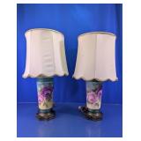 Vintage Hand-Painted Floral Table Lamps Duo