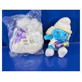 White Fluffy Puppy Purse & Smurfs Plush Pair