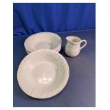 Gibson White Embossed Fruit Bowl Plates & Creamer