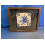 Framed Blue & White Nautical Sailboat Tile Art
