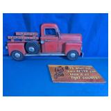 VTG Red Truck Wall Decor & Wooden Quote Sign
