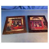 Pair French Bistro Cafe Wall Art Plaques Trivets