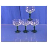 Vintage Green Cactus Stem Margarita Glasses Lot