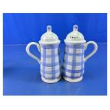 Vtg Country Living Plaid Salt Pepper Shakers Duo