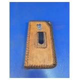 Vintage Tooled Leather Eyeglass Case w/ Clip