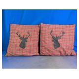 Plaid Deer Head Silhouette Throw Pillows