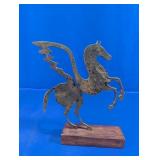 Vtg Brass Pegasus Figurine on Wood Base