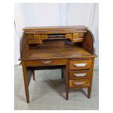 Vintage Solid Wood Roll Top Writing Desk