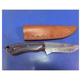 Damascus Style Fixed Blade Knife & Sheath