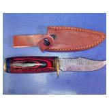 Damascus Style Hunting Knife & Sheath