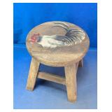 Hand-Carved Wooden Rooster Stool