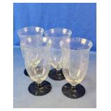 Vintage Etched Glass Footed Tumblers Lot