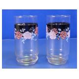 Floral Glass Tumbler Pair