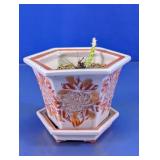 Glass Floral Planter With Saucer