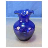 Cobalt Blue Glass Ruffled Vase