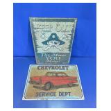 Metal Chevrolet & Pirate Sign Set