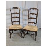 French Provincial Rush-Seat Dining Chairs Duo